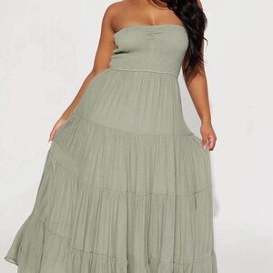 Fashion Nova Strapless Sage Dress